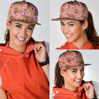 Orange Hawaii Hibiscus With Tropical Flowers Motifs Snapback Cap - Polynesian Pride