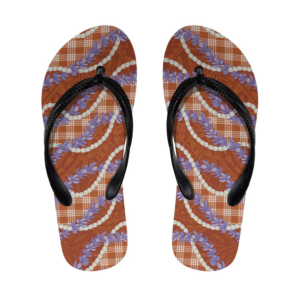 Orange Hawaii Palaka Honohono Pikake Flip Flops Hawaiian Orchid Lei Polynesian Pattern - Polynesian Pride