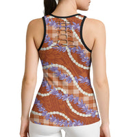 Orange Hawaii Palaka Honohono Pikake Hollow Tank Top Hawaiian Orchid Lei Polynesian Pattern - Polynesian Pride