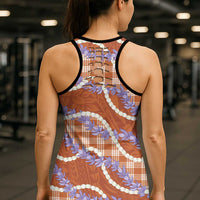 Orange Hawaii Palaka Honohono Pikake Hollow Tank Top Hawaiian Orchid Lei Polynesian Pattern - Polynesian Pride