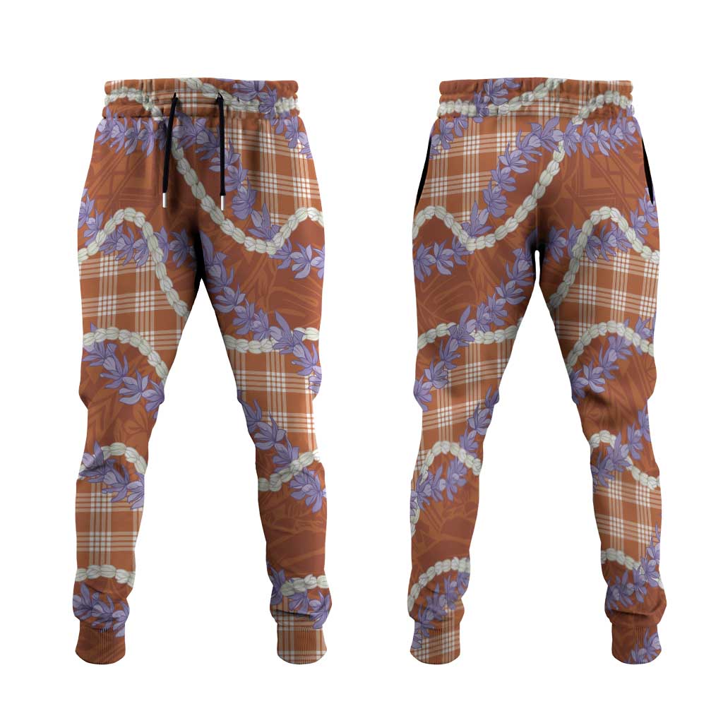 Orange Hawaii Palaka Honohono Pikake Jogger Pants Hawaiian Orchid Lei Polynesian Pattern - Polynesian Pride