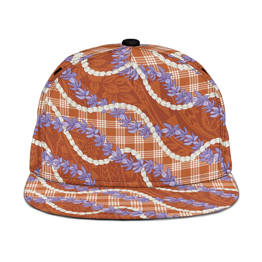 Orange Hawaii Palaka Honohono Pikake Snapback Cap Hawaiian Orchid Lei Polynesian Pattern - Polynesian Pride