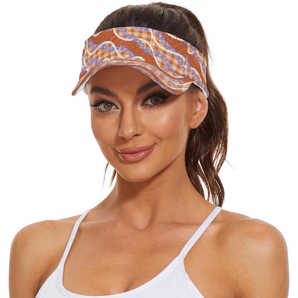 Orange Hawaii Palaka Honohono Pikake Sun Visor Cap Hawaiian Orchid Lei Polynesian Pattern LT14 - Polynesian Pride