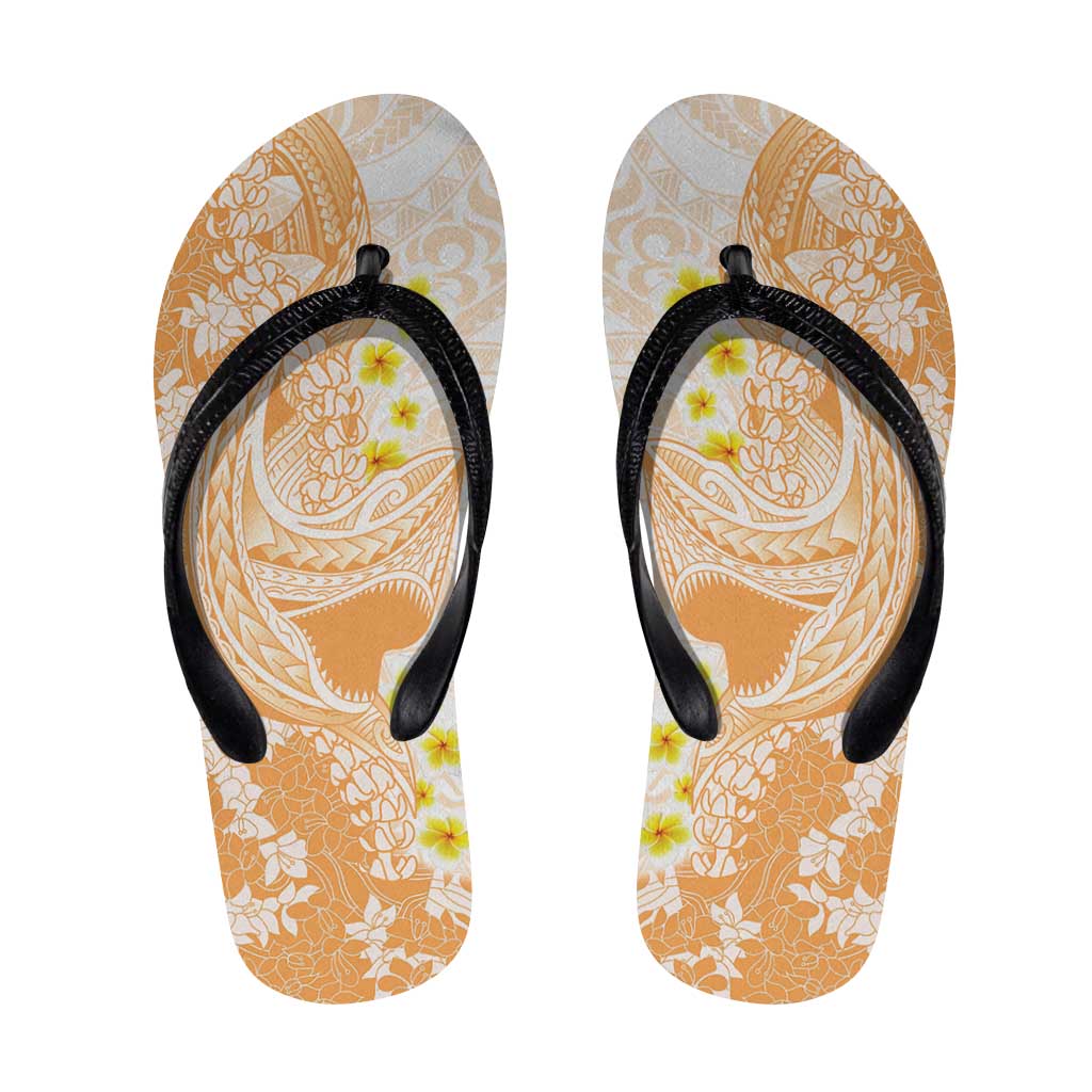 Orange Hawaii Shark Tattoo Flip Flops Puakenikeni Lei Plumeria Polynesian Pattern