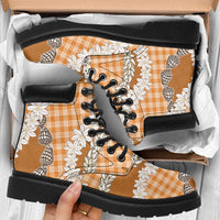 Orange Hawaii Tiare and Shell Lei All Season Boots Hawaiian Palaka Luxury Vibes - Polynesian Pride