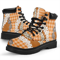 Orange Hawaii Tiare and Shell Lei All Season Boots Hawaiian Palaka Luxury Vibes - Polynesian Pride
