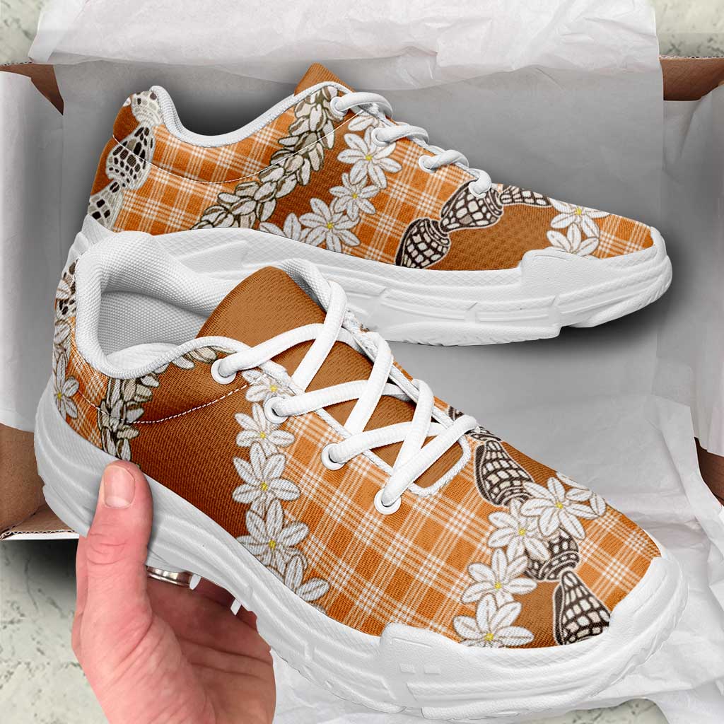 Orange Hawaii Tiare and Shell Lei Chunky Sneakers Hawaiian Palaka Luxury Vibes - Polynesian Pride