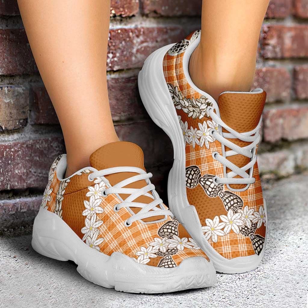 Orange Hawaii Tiare and Shell Lei Chunky Sneakers Hawaiian Palaka Luxury Vibes - Polynesian Pride