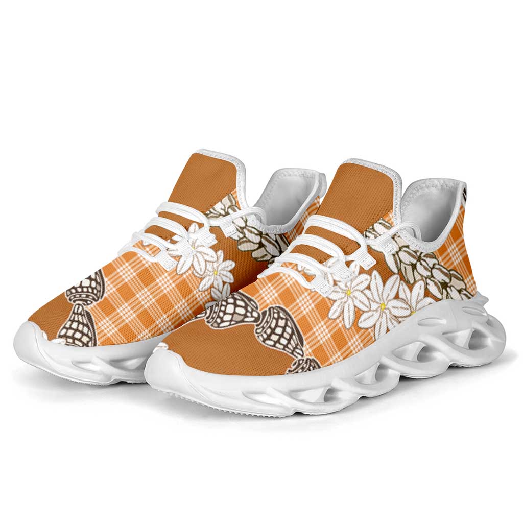 Orange Hawaii Tiare and Shell Lei Clunky Sneakers Hawaiian Palaka Luxury Vibes - Polynesian Pride