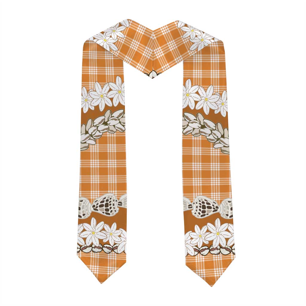 Orange Hawaii Tiare and Shell Lei Graduation Stole Hawaiian Palaka Luxury Vibes - Polynesian Pride