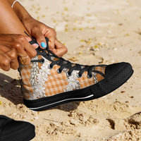 Orange Hawaii Tiare and Shell Lei High Top Shoes Hawaiian Palaka Luxury Vibes - Polynesian Pride
