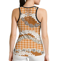 Orange Hawaii Tiare and Shell Lei Hollow Tank Top Hawaiian Palaka Luxury Vibes - Polynesian Pride