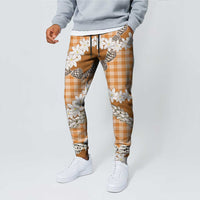 Orange Hawaii Tiare and Shell Lei Jogger Pants Hawaiian Palaka Luxury Vibes - Polynesian Pride