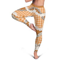 Orange Hawaii Tiare and Shell Lei Leggings Hawaiian Palaka Luxury Vibes - Polynesian Pride