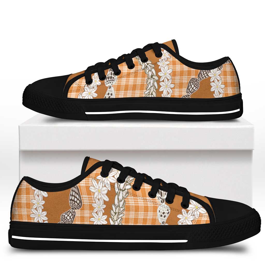 Orange Hawaii Tiare and Shell Lei Low Top Shoes Hawaiian Palaka Luxury Vibes - Polynesian Pride
