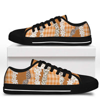 Orange Hawaii Tiare and Shell Lei Low Top Shoes Hawaiian Palaka Luxury Vibes - Polynesian Pride