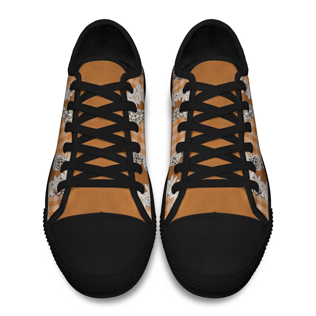 Orange Hawaii Tiare and Shell Lei Low Top Shoes Hawaiian Palaka Luxury Vibes - Polynesian Pride