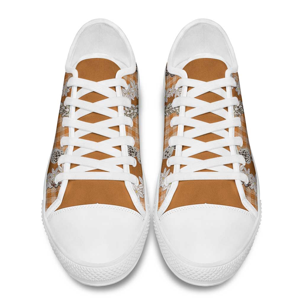 Orange Hawaii Tiare and Shell Lei Low Top Shoes Hawaiian Palaka Luxury Vibes - Polynesian Pride