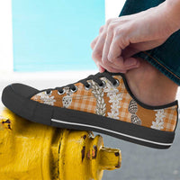 Orange Hawaii Tiare and Shell Lei Low Top Shoes Hawaiian Palaka Luxury Vibes - Polynesian Pride