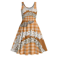 Orange Hawaii Tiare and Shell Lei Midi Dress Hawaiian Palaka Luxury Vibes - Polynesian Pride