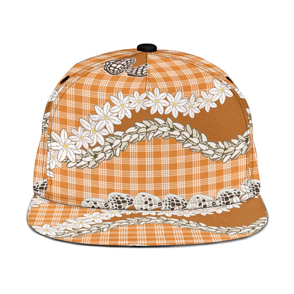 Orange Hawaii Tiare and Shell Lei Snapback Cap Hawaiian Palaka Luxury Vibes - Polynesian Pride