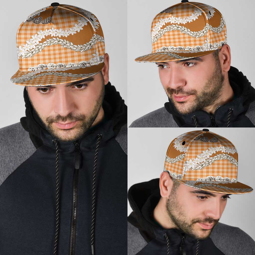 Orange Hawaii Tiare and Shell Lei Snapback Cap Hawaiian Palaka Luxury Vibes - Polynesian Pride