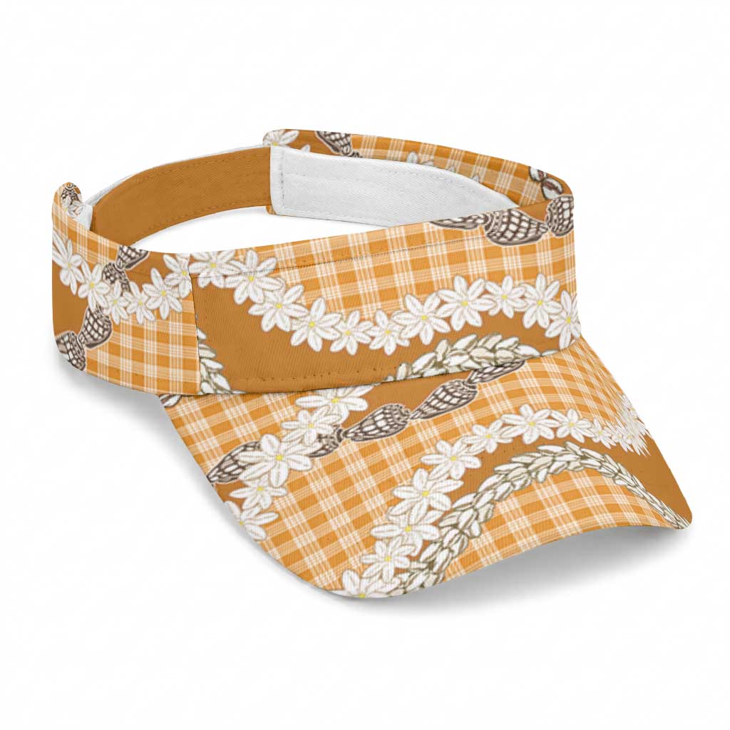 Orange Hawaii Tiare and Shell Lei Sun Visor Cap Hawaiian Palaka Luxury Vibes