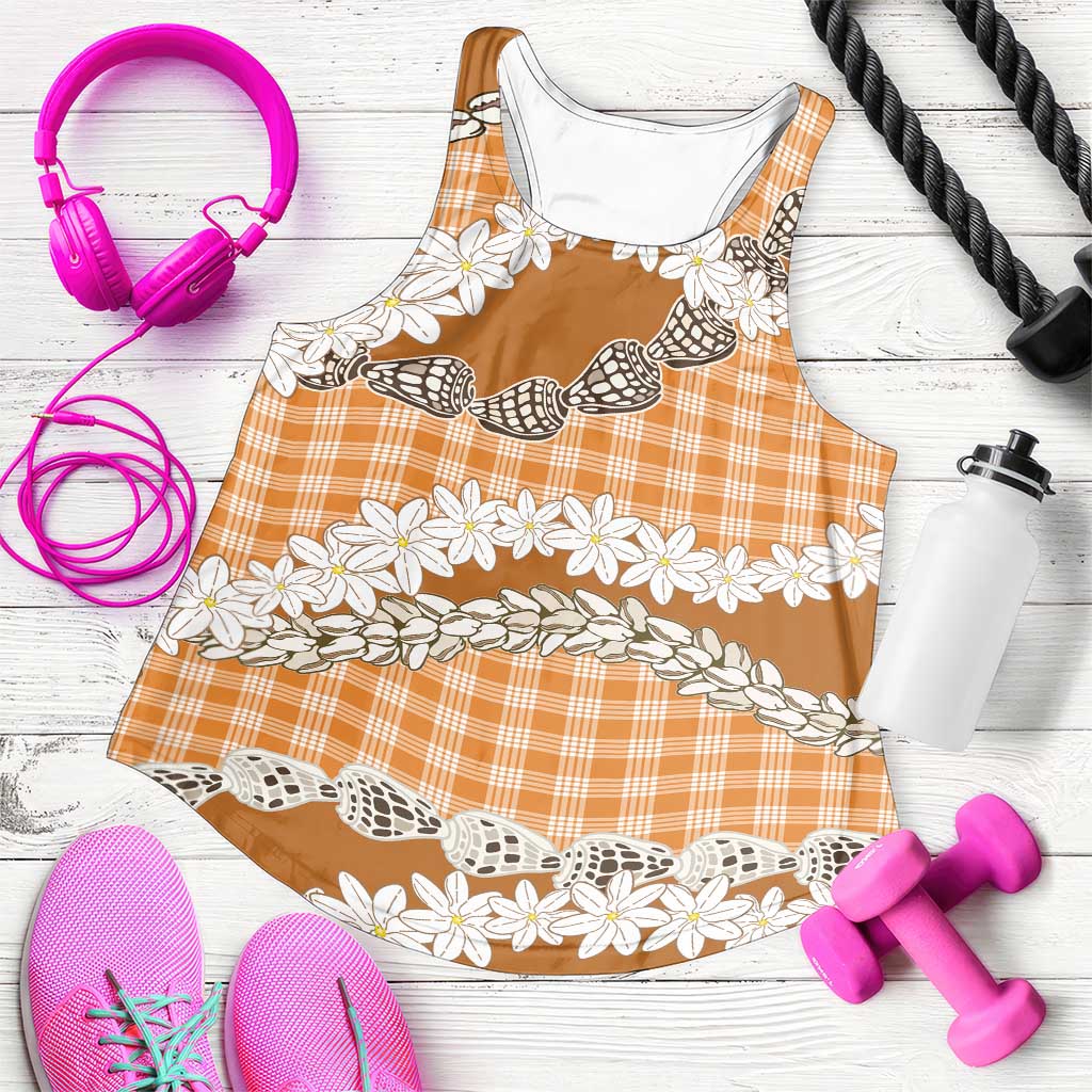 Orange Hawaii Tiare and Shell Lei Women Racerback Tank Hawaiian Palaka Luxury Vibes - Polynesian Pride
