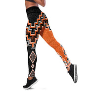 Orange Niho Taniwha Mix Poutama Leggings Unique Taniko Aotearoa - Polynesian Pride