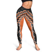 Orange Niho Taniwha Mix Poutama Leggings Unique Taniko Aotearoa - Polynesian Pride