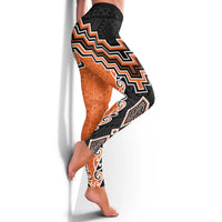 Orange Niho Taniwha Mix Poutama Leggings Unique Taniko Aotearoa - Polynesian Pride