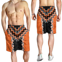 Orange Niho Taniwha Mix Poutama Shorts for Men Unique Taniko Aotearoa - Polynesian Pride