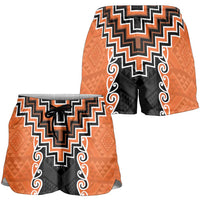 Orange Niho Taniwha Mix Poutama Shorts for Women Unique Taniko Aotearoa LT01 - Polynesian Pride
