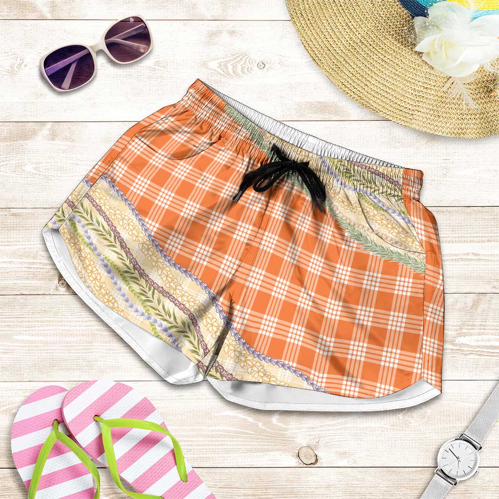 Orange Palaka Hawaii Leis Elegant Vibes Shorts for Women