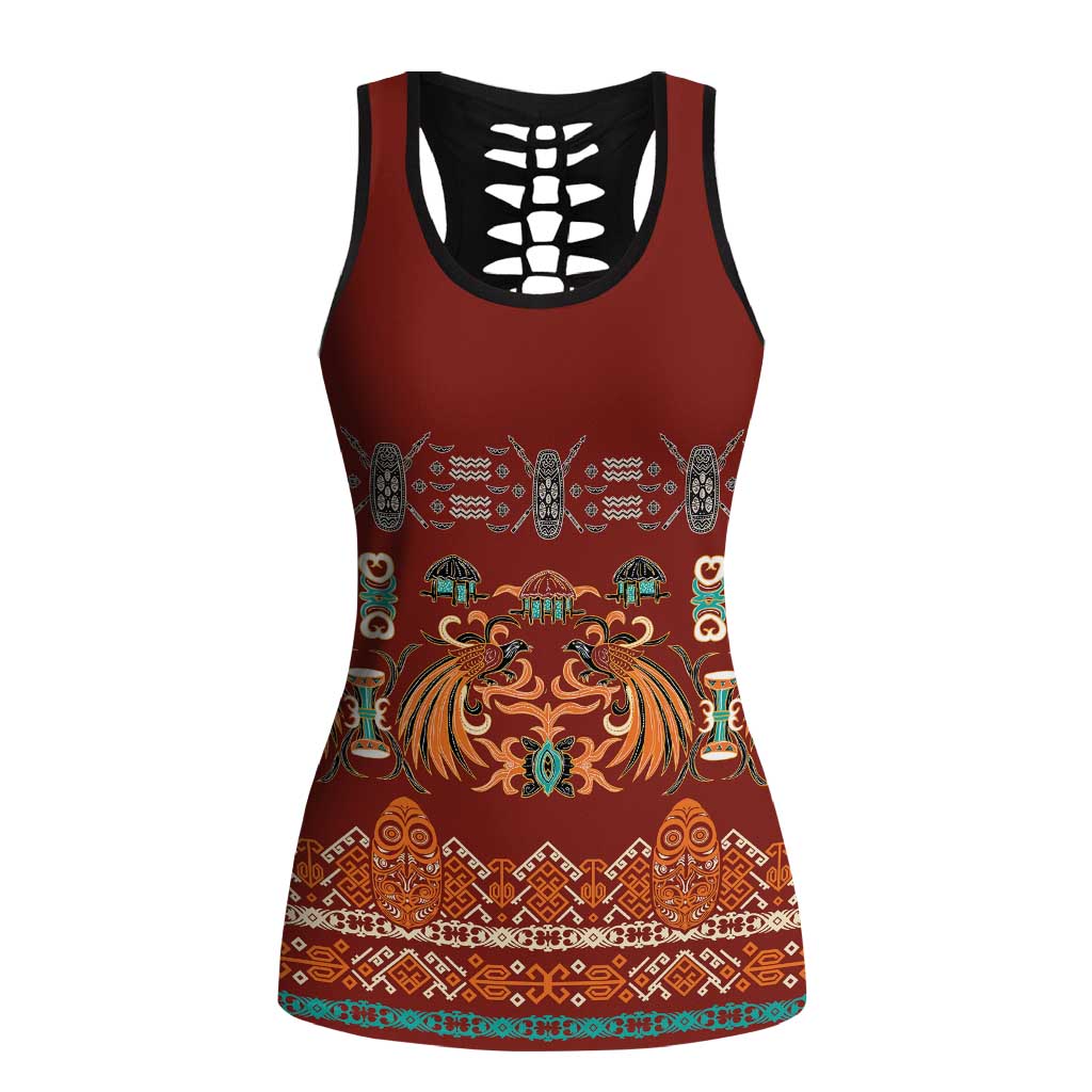 Oxblood Batik Papua-inspired Pattern Hollow Tank Top - Polynesian Pride