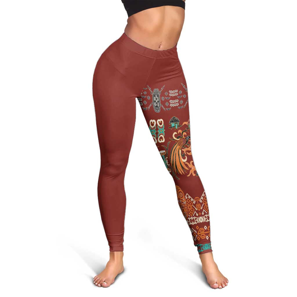 Oxblood Batik Papua-inspired Pattern Leggings - Polynesian Pride