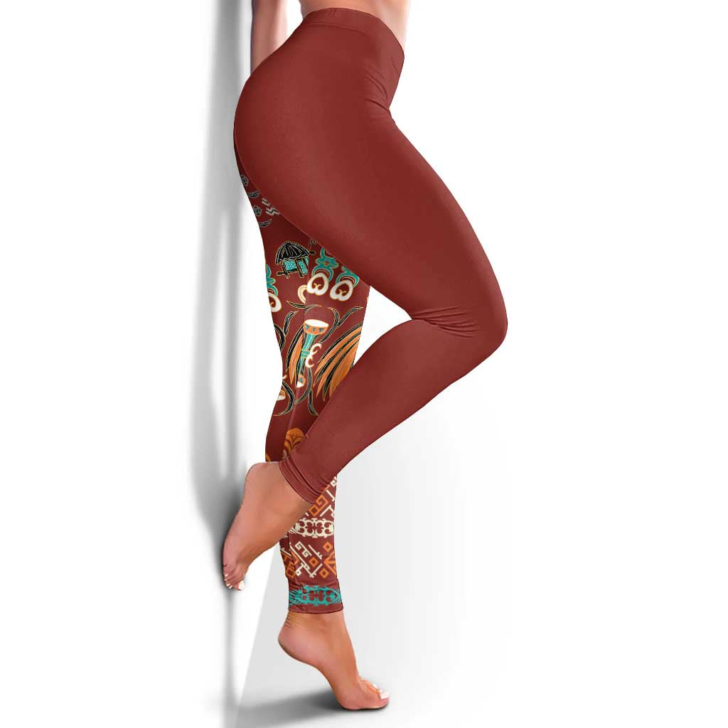 Oxblood Batik Papua-inspired Pattern Leggings - Polynesian Pride