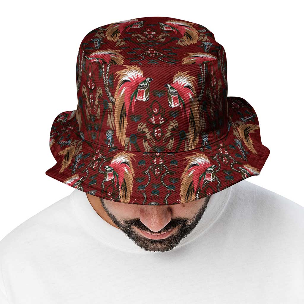 Oxblood Bird of Batik Papua Bucket Hat Exotic Natural Wealth of Papua - Polynesian Pride