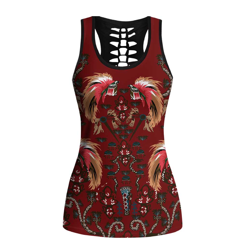 Oxblood Bird of Batik Papua Hollow Tank Top Exotic Natural Wealth of Papua - Polynesian Pride
