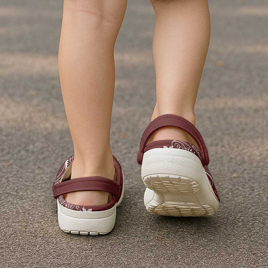 Oxblood Hawaii Clogs Shoes Hammerhead Shark Tattoo Curve Polynesian - Polynesian Pride