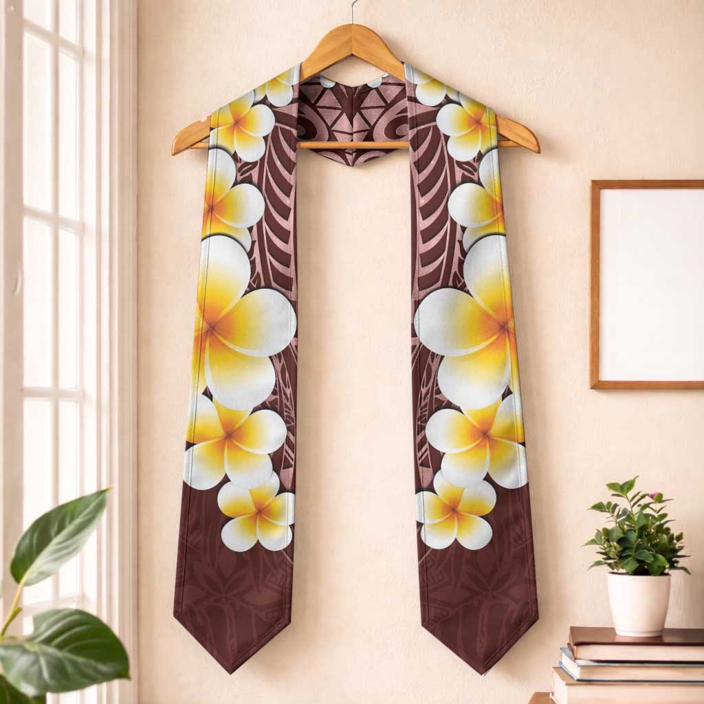 Oxblood Polynesia Graduation Stole Plumeria Tropical Leaves With Galaxy Polynesian Art