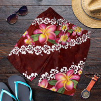 Oxblood Polynesia Shorts for Men Plumeria With Hibiscus Pattern Tropical Vibes - Polynesian Pride