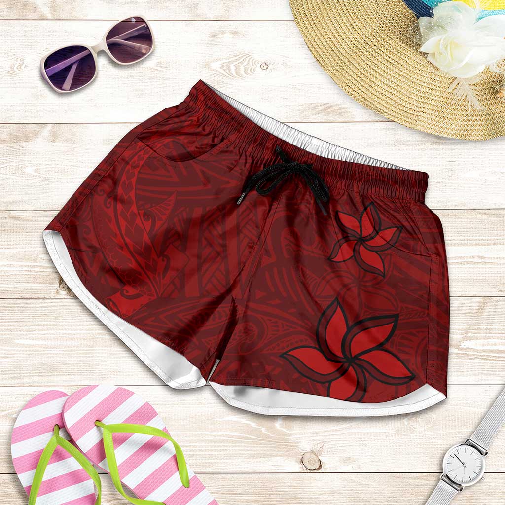 Oxblood Polynesia Shorts for Women Hawaiian Tribal Hammerhead Shark Tattoo - Polynesian Pride