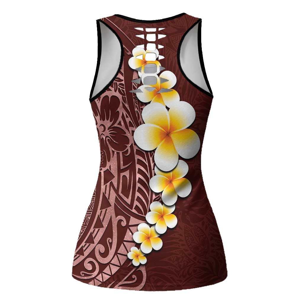Oxblood Tropical Plumeria Galaxy Polynesian Art Hollow Tank Top - Polynesian Pride