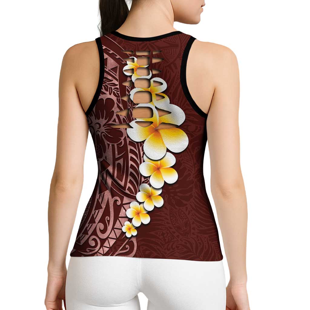 Oxblood Tropical Plumeria Galaxy Polynesian Art Hollow Tank Top - Polynesian Pride