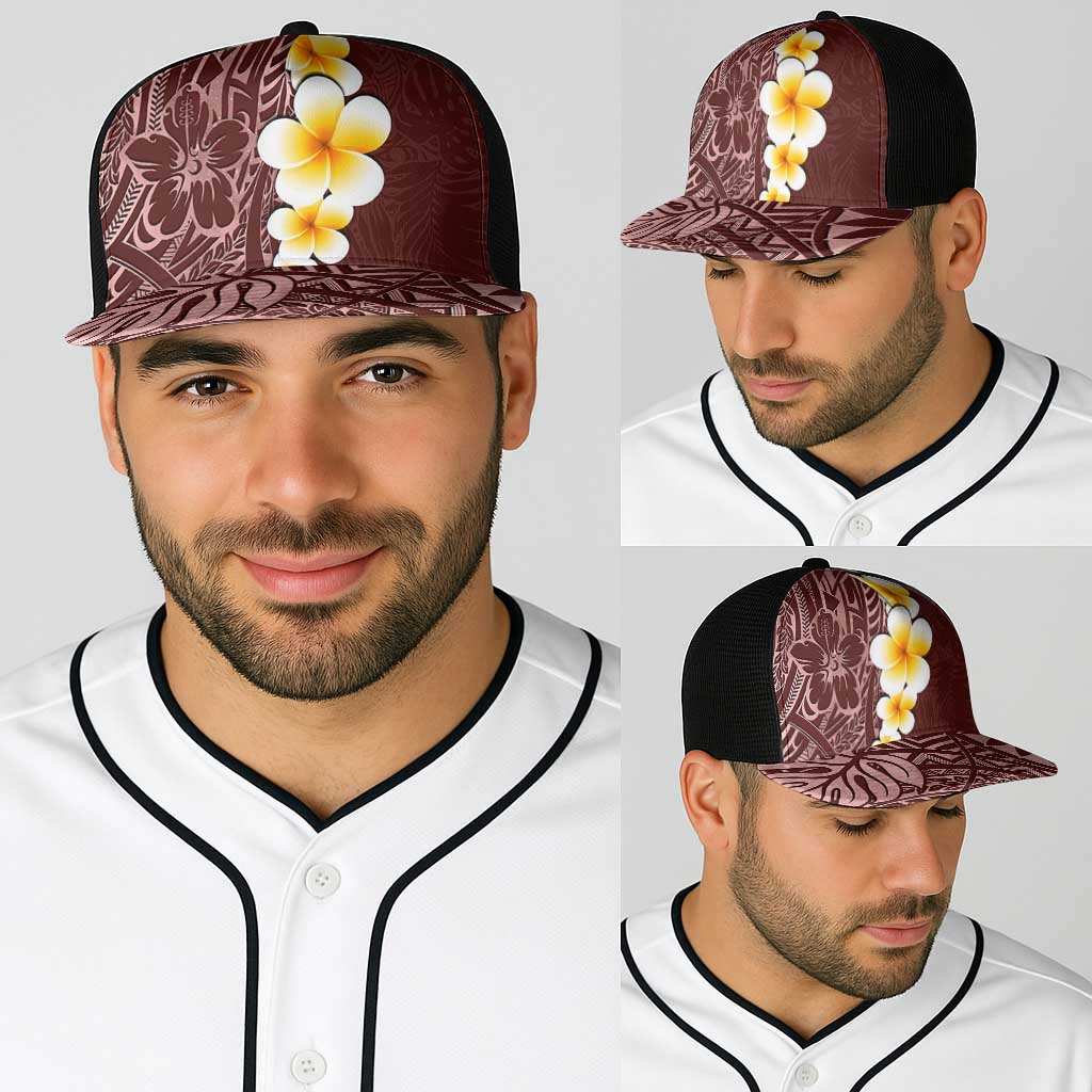 Oxblood Tropical Plumeria With Galaxy Polynesian Art Baseball Net Cap - Polynesian Pride