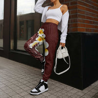 Oxblood Tropical Plumeria With Galaxy Polynesian Art Jogger Pants - Polynesian Pride