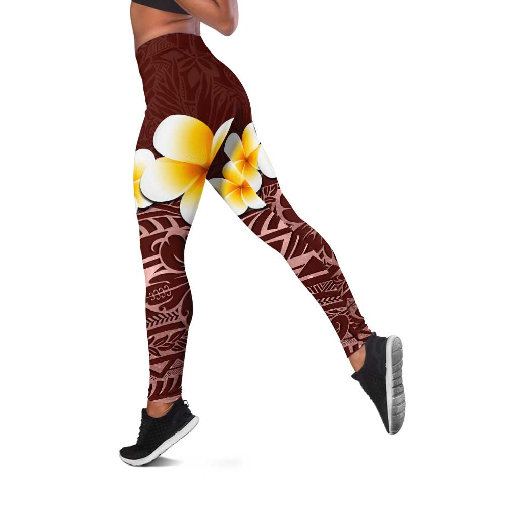 Oxblood Tropical Plumeria With Galaxy Polynesian Art Leggings - Polynesian Pride