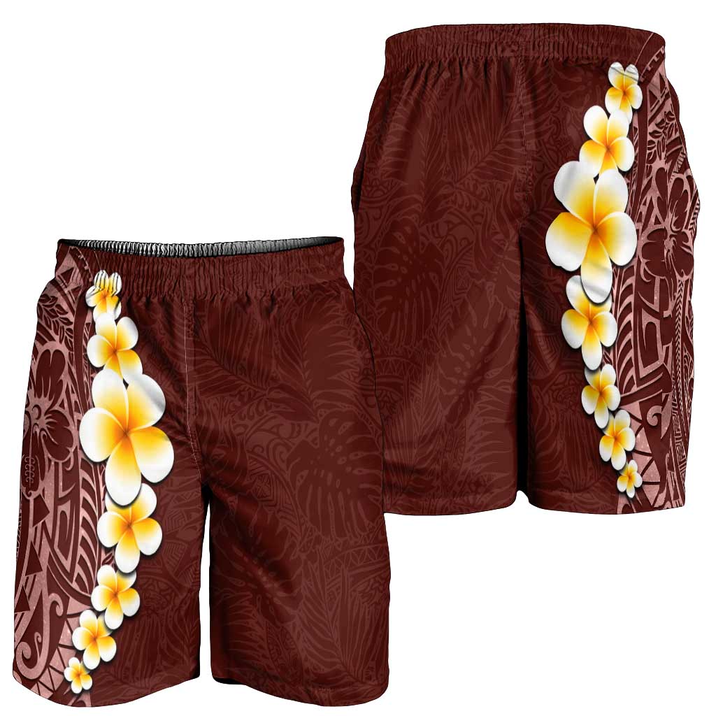 Oxblood Tropical Plumeria With Galaxy Polynesian Art Shorts for Men - Polynesian Pride