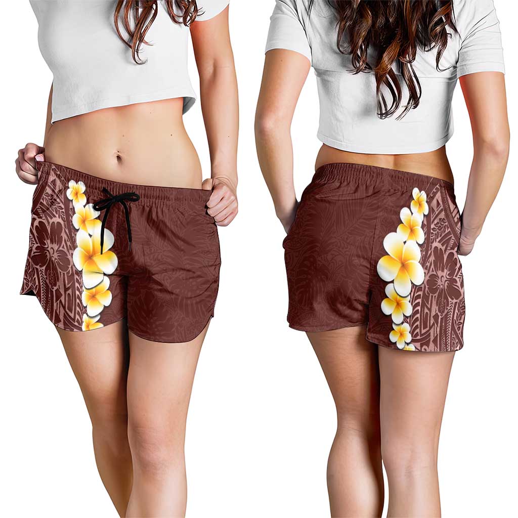 Oxblood Tropical Plumeria With Galaxy Polynesian Art Shorts for Women LT14 - Polynesian Pride